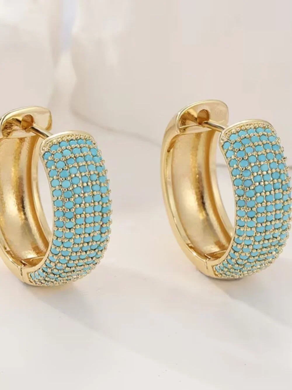 14K Gold Womens 2ct Blue Turquoise Small Hoop Earrings New 14 K Silver Jewelry